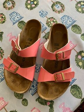 Coral Birko-Flor Patent-leather Birkenstocks Sz 38